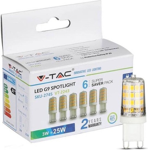 [2747] VT-2243 3W LED KUNSTSTOF SPOTLIGHT G9 6 STUKS/PAK