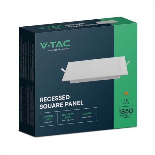[4870] V-TAC VT-1807 18W INBOUWPANEEL VIERKANT 4000k