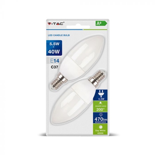 VT-2106 5.5W LED PLASTIC CANDLE BULB  E14 2PCS BLISTER PACK