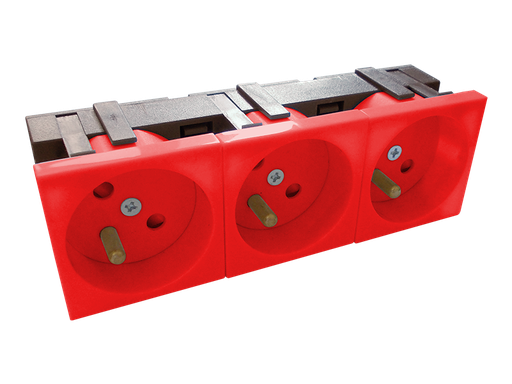 [DLX-24588R] TRIPLE 45X45 GROUNDED SOCKET RED