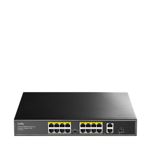 [FS1018PS1] Cudy Switch – 16-Port 10/100M PoE+ Switch with 2 Gigabit Uplinks and 1 SFP Port