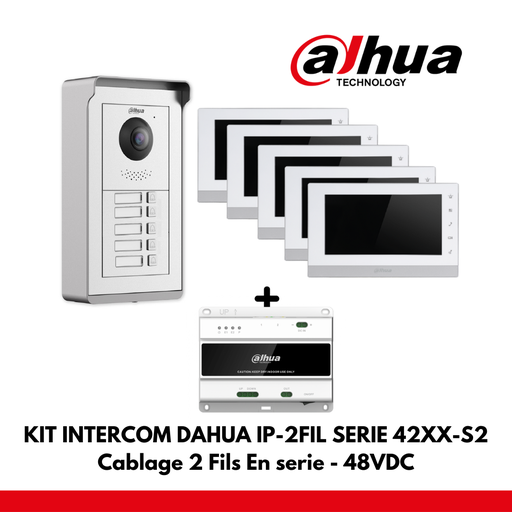Dahua Apartment Set 5x IP Interface Buttons - 2 Wires - 48VDC + 5x 7" Color Monitor - Serial Wiring