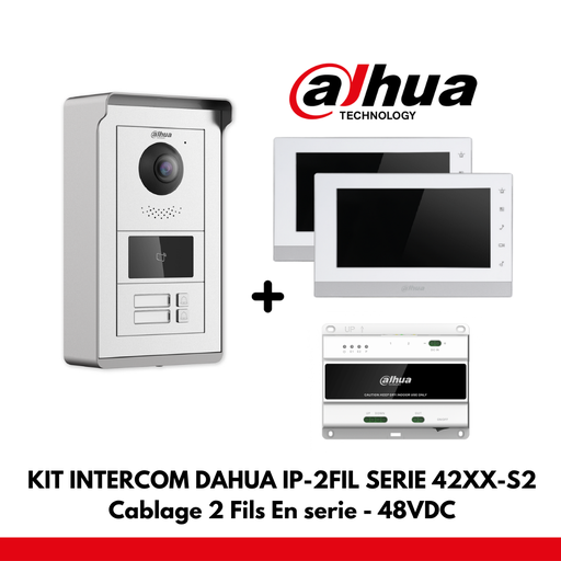 Kit Dahua Apartment : 2 boutons d'interface IP - 2 fils - 48 V CC + lecteur d'étiquettes + 2 moniteurs couleur 7" - Câblage série