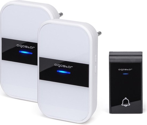 [U5D-N12*2] Aigostar - Sonnette sans fil et 2 récepteurs enfichables, 36 sonneries, 3 niveaux de volume, portée 150 m - IP44, noir/blanc