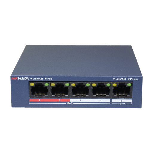 [DS-3E0105P-E/M(B)] Hikvision DS-3E0105P-E/M(B) S Unmanaged PoE-switch met 4 PoE-poorten (10/100 Mbps) + 1 uplinkpoort (RJ45) 35W