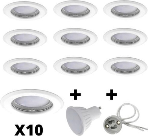 [10SPOT3K] 10x V-tac - LED Inbouwspots - Wit - 3000K warm wit - 400 lumen - 6 Watt - Dimbaar en kantelbaar - GU10 - IP20 - Ronde plafondspots (Ø75 mm) - Spotverlichting - voor woonkamer, hal en slaapkamer - IP65 Waterdicht