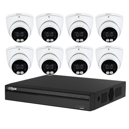 Kit DVR DAHUA 8 canaux HDCVI 5 MP, 8 canaux et 8 caméras tourelle 5 MP, couleur nocturne complète, intérieur/extérieur - HD 2 To
