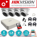 HIKVISION Set 2MP-1080p Turbo-HD DVR 4 Channel - 4x 2MP Turret Camera Indoor/Outdoor 1TB HDD -  P2P REMOTE VIEW