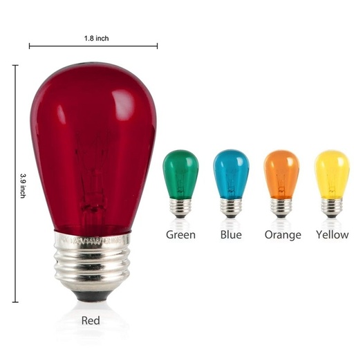 [AV-S142] S14 gekleurde lamp 2W - E27 (blauw-rood-groen-geel-paars) verpakking van 5 stuks AV-S142