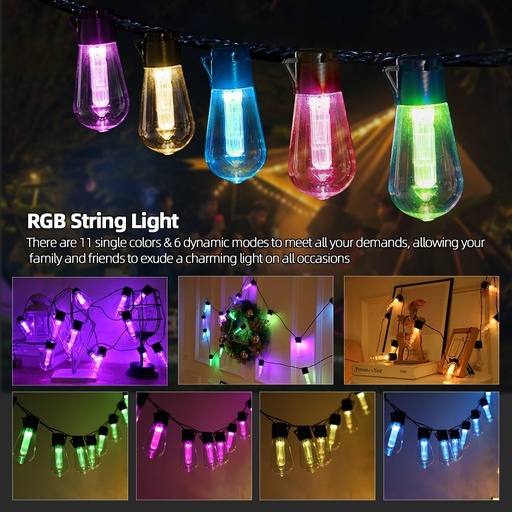 [AV-713-10-RGBCY] AV-713-10-RGBCY Waterdichte lichtslinger 10 m + 3 m extra + 15x decoratieve lampen Kleur S14-E27-2W RGBCY