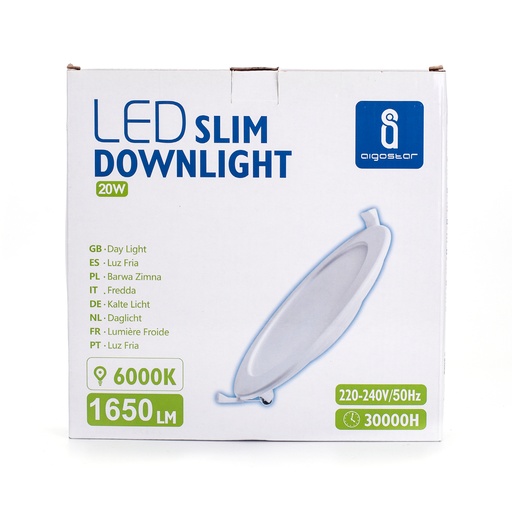 Aigostar Panneau LED E6 Rond Encastrable 20W -1650lm Diam Ouverture Φ220-230mm Taille:D240*H32mm