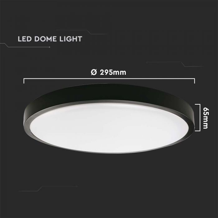  VT-8624S-B-RD Plafonnier LED 24 W-4 000 K avec capteur micro-ondes, rond, noir, IP44 Samsung Chipset