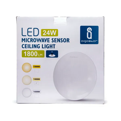 Aigostar LED-plafondlamp met microgolfsensor, 24W, 1800lm, D385*H80mm