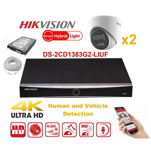 [IPMD-8M-2T] HIKVISION Camera Kit Smart Hybrid G2 Series  2x IP Camera Turret 8MP -   NVR 4xChannel - Hard Disk 2Tb Extensible To Max 4x IP Camera