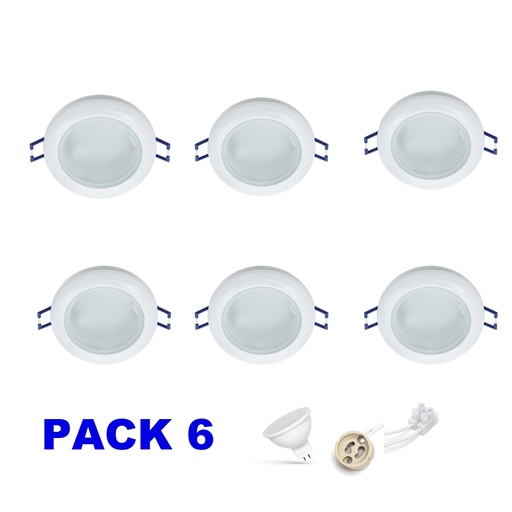 [SPOT6W*6] Spot encastrable ELMARK LED - 6W - Rond - Etanche IP44 - Non Gradable - Ø 70mm - Pack de 6 - Blanc - 25000h