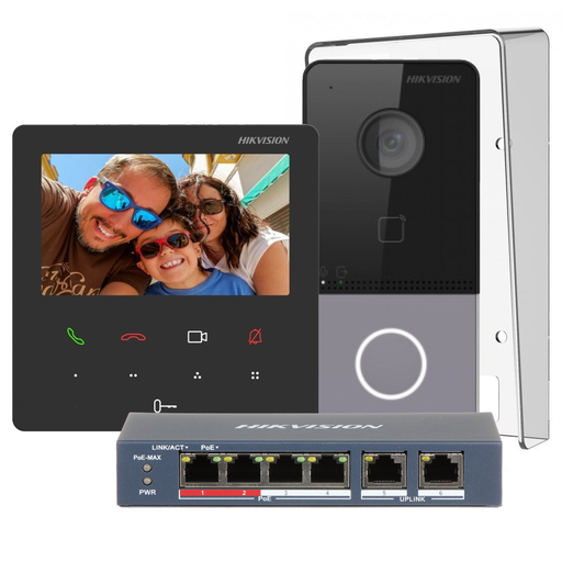 [DS-KIS606-P(C)] Kit interphone vidéo IP Hikvision DS-KIS606-P : 1 bouton d'appel, montage en surface, écran tactile couleur Wi-Fi 4,3 pouces.