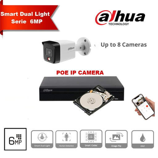 Dahua 6MP Bullet IP Camera Kit – Up to 8 × DH-IPC-HFW1639TC-A-IL 2.8mm + 8-Channel PoE NVR + 2TB HDD