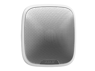 [38178.07.WH1] Ajax StreetSiren-W, Wireless outdoor siren, white. Sound volume level Adjustable, 81-113 dB at a distance of 1m. 4x CR123A batteries or 12VDC