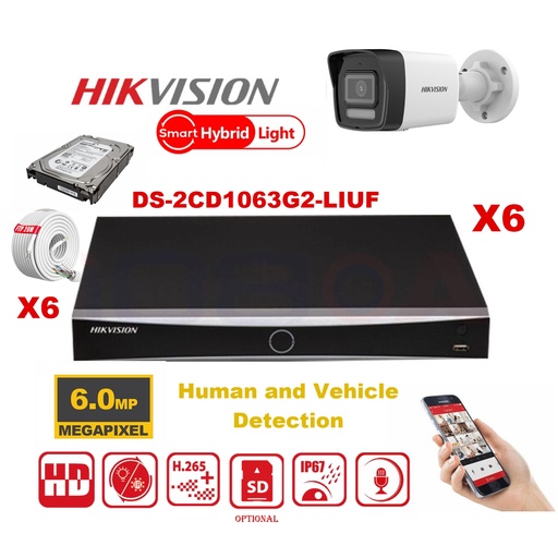 [IPMD-6M-6B] HIKVISION Camera Kit Smart Hybrid G2 Series  6x IP Camera Bullet  6MP -   NVR 8xChannel - Hard Disk 4Tb Extensible To Max 8x IP Camera