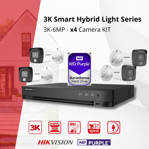 [TVIKIT3K-B6] HIKVISION Set 3K Dual Light  - 6x Bullet Camera  3K(6MP) Dual Light Audio  Indoor/Outdoor- DVR 8 Channel -  2TB HDD