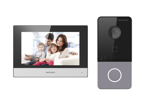 [DS-KIS603-P(C)] Hikvision DS-KIS603-P(C) - IP PoE video-intercomset met 1 belknop, opbouwmontage en 7-inch touchscreen wifi-monitor