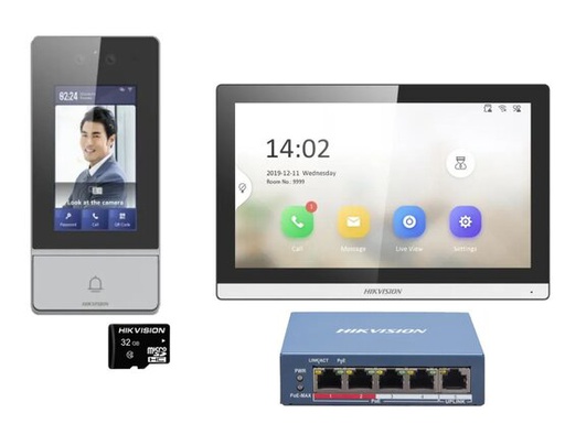 [DS-KIS902-S] Kit interphone IP Hikvision DS-KIS902-S avec reconnaissance faciale, PoE - 1 bouton d'appel, boîtier noir, écran tactile 7 pouces, Wi-Fi