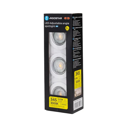 Aigostar GU10 LED-spot met verstelbare hoek, 4,5 W (uitsparing: 65 mm) 3 stuks/pak zwart