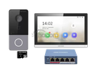 Hikvision DS-KIS607-S IP kit DS-KV6113-PE1(C), DS-KH6350-WTE1, 4-port PoE switch, SD IP-PoE video intercom kit, 1x call button, surface mount, 7-inch Wi-Fi touchscreen monitor + 5-port PoE switch