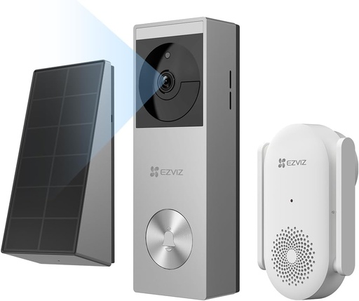 [Ezviz EP3x-3K-Chime] Ezviz EP3x Pro 3K deurbel met dubbele lens en zonnepaneel, inclusief CH1-gong - 5200mAh batterij, ingebouwde 32GB eMMC, waterdicht