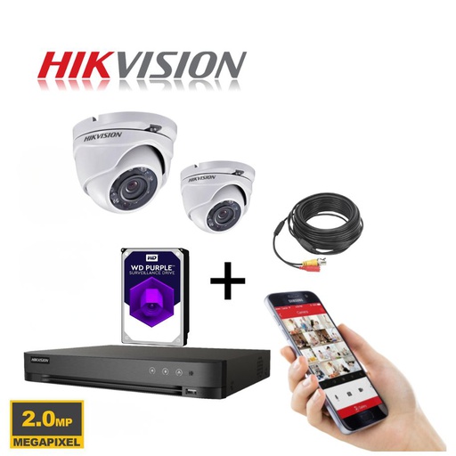 Hikvision bewakingscameraset Analog TurboHD 2MP - 8-kanaals kit met DVR - 2x/4x/6x/8x bulletcamera's voor buiten, 2MP, IR-nachtzicht tot 20 meter - 1TB harde schijf - Uitbreidbaar tot maximaal 8 camera's -