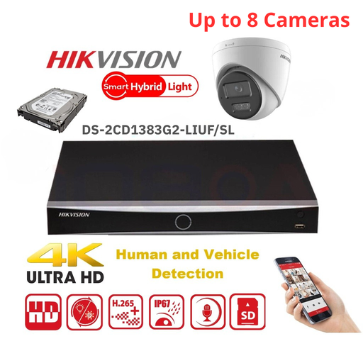 Kit de caméras de surveillance HIKVISION 8 canaux 8MP Value G2 Serie Dual Light MD2.0 - Tourelle de caméras IP 2/3/4/5/6/7/8X 8MP - NVR 8 canaux PoE Acusense - Disque dur 4/6 To préinstallé