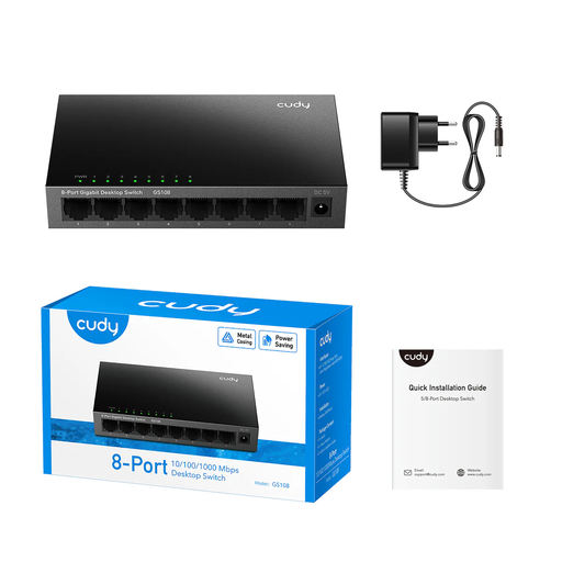 [GS108] Cudy GS108 Commutateur Ethernet Gigabit 8 ports, 10/100/1000 Mbps Hub Ethernet, Plug &amp; Play, Boîtier en métal