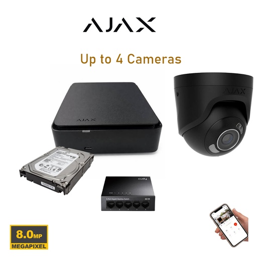 AJAX 8MP Video Surveillance Kit with Up to 8 Dual Light Turret Cameras + 8CH PoE NVR + 4TB HDD