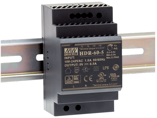 [DC24V-60-DIN] MW HDR-60-24 Switching power supply, DIN mounting, 60 W, 24 V / 2.5 A