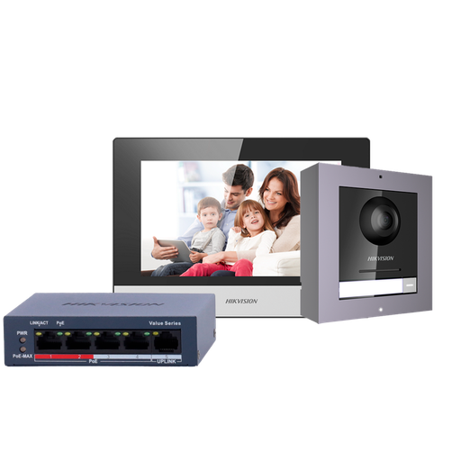 Hikvision DS-KIS602(B)IP-POE video intercom kit 1x call button Black Body  7Inch Touch WIFI Monitor